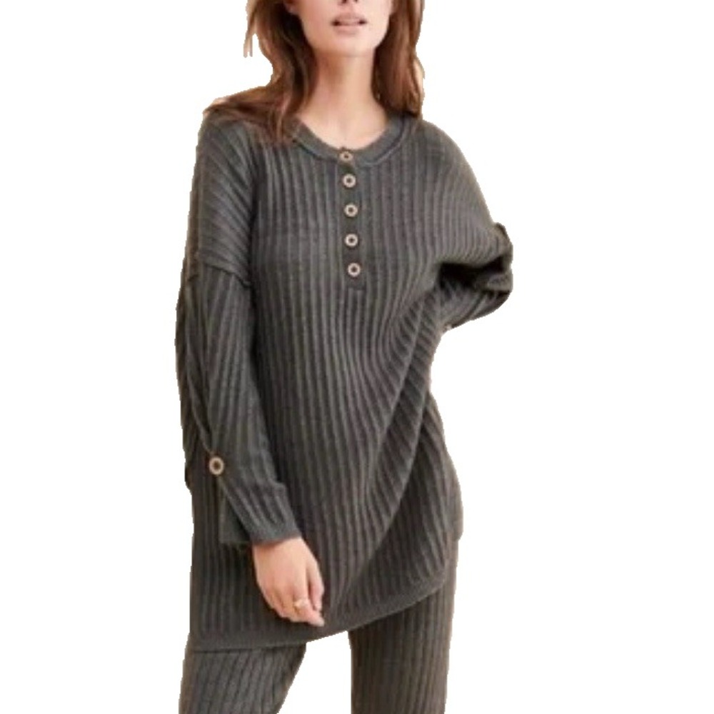 Free People Intimately Henley Sweater Women XS OVERSIZED Gray Around‎ Clock Top
